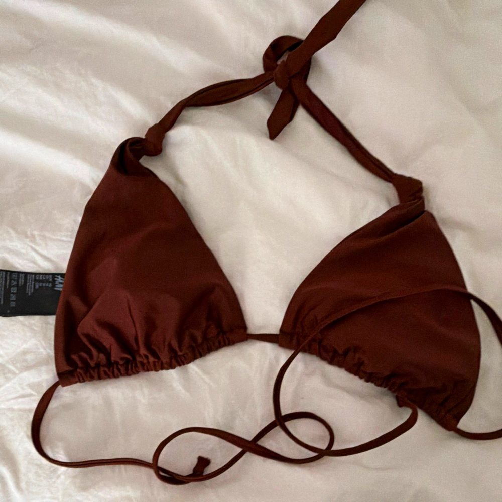 H&M Brown Solid Triangle Bikini Swim Top Halter Tie, Lined Stretch, EUR 36 C